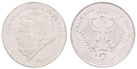 Bundesrepublik Deutschland
 2 Mark, 1992, J, Franz Joseph Strauß, dünner Schrötling (3,22g), vz. J. 450.