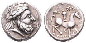 Antike Kelten
 Ungarn, Tetradrachme (13,23g), 3./2. Jh. v. Chr., Typ Dreizack und Triskeles. Av: Stilisierter Zeuskopf nach rechts. Rev: Stilisierter...