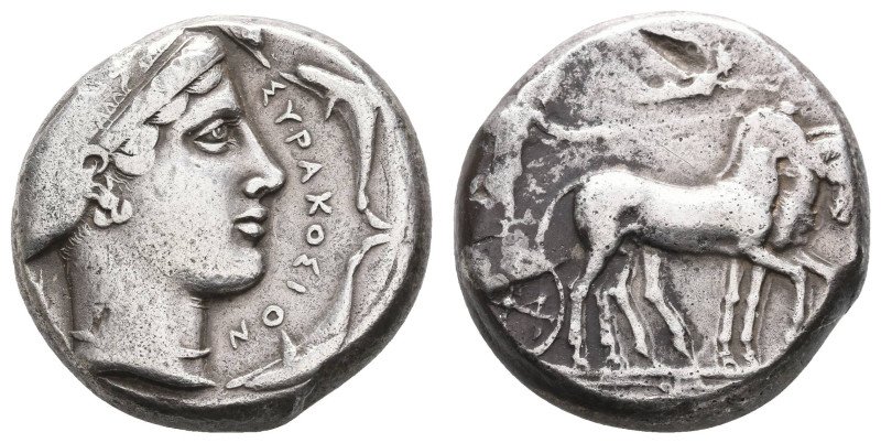 Antike Griechen
Sizilien Syrakus, Tetradrachme (17,48g), ca. 430 v. Chr. Av: Bi...