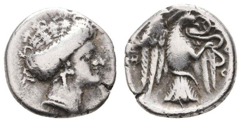 Antike Griechen
Euboia Chalkis, Drachme (3,52g), 338-308 v. Chr. Av: Kopf der N...