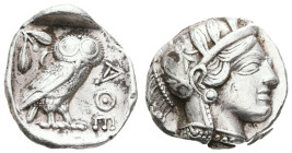 Antike Griechen
Attika Athen, Tetradrachme (17,11g), ca. 430-412 v. Chr., Av: Athenakopf mit attischem Helm nach rechts. Rev: Eule nach rechts, dahin...