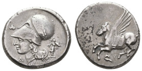 Antike Griechen
Korinth Stater (8,62g), ca. 375-300 v. Chr. Av: Pegasos nach links. Rev: Athenakopf mit korinthischem Helm nach links, dahinter Athen...