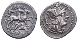 Antike Römer
Münzen Römische Republik Cn. Domitius Ahenobarbus, Denar (3,75g), 128 v. Chr., Rom. Av: Romakopf mit Flügelhelm nach rechts, dahinter Äh...