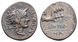 Antike Römer
Münzen Römische Republik Cn. Domitius, Q. Curtius, M. Iunius Silanus, Denar (3,88g), 116/115 v. Chr., Rom. Av: Behelmter Romakopf nach r...