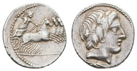 Antike Römer
Münzen Römische Republik Gargonius, Ogulnius, Vergilius, Denar (3,89g), 86 v. Chr., Rom. Av: Apollonkopf nach rechts. Rev. Jupiter in Qu...