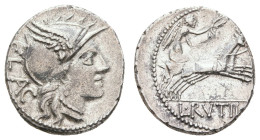Antike Römer
Münzen Römische Republik L. Rutilius Flaccus, Denar (3,76g), 77 v. Chr., Rom. Av: Romakopf mit Flügelhelm nach rechts. Rev: Victoria mit...