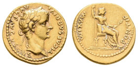 Antike Römer
Münzen Römische Kaiserzeit Tiberius, 14-37, Aureus (7,77g), Lugdunum. Av: Kopf nach rechts, darum Umschrift. Rev: Sitzende Livis als Pax...