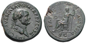 Antike Römer
Münzen Römische Kaiserzeit Vespasianus, 69-79, Sesterz (23,54g), Rom. Av: Kopf nach rechts, darum Umschrift. Rev: Thronender Salus mit Z...