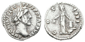 Antike Römer
Münzen Römische Kaiserzeit Antoninus Pius, 138-161, Denar (3,71g), Rom. Av: Kopf nach rechts, darum Umschrift. Rev: Stehende Annona nach...