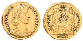 Antike Römer
Münzen Römische Kaiserzeit Constantius II., 340-351, Solidus (4,33g), Nicomedia. Av: Büste nach rechts, darum Umschrift. Rev: Thronende ...
