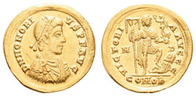Antike Römer
Münzen Römische Kaiserzeit Honorius, 393-424, Solidus (4,45g), Mediolanum. Av: Büste nach rechts, darum Umschrift. Rev: Kaiser mit Vikto...