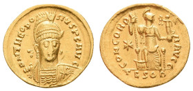 Antike Römer
Münzen Römische Kaiserzeit Theodosius II., 402-450, Solidus (4,41g), Thessalonica. Av: Brustbild mit Schild und Speer von vorn, darum Um...