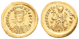 Antike Römer
Münzen Römische Kaiserzeit Theodosius II., 402-450, Solidus (4,48g), Konstantinopel. Av: Brustbild mit Schild und Speer von vorn, darum ...