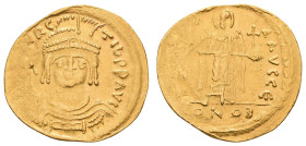 Antike Byzanz
 Mauricius Tiberius, 582-602, Solidus (4,41g), Konstantinopel Av: Brustbild mit Schild und Kreuzglobus von vorn, darum Umschrift. Rev: ...