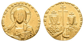Antike Byzanz
 Constantinus VII. und Romanus I., 913-959, Solidus (3,90g), Konstantinopel. Av: Christusbrustbild mit Nimbus von vorne, darum Umschrif...