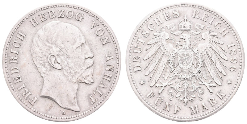 Silbermünzen des Kaiserreichs Anhalt
 5 Mark, 1896, Friedrich I., kl. Rf., ss. ...