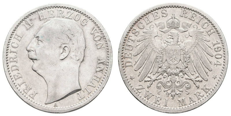 Silbermünzen des Kaiserreichs Anhalt
 2 Mark, 1904, Friedrich II., kl. Rf., ss....