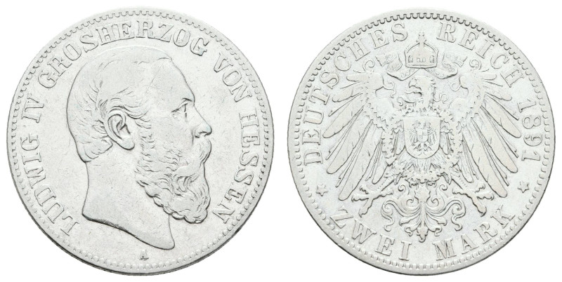 Silbermünzen des Kaiserreichs Hessen
 2 Mark, 1891, Ludwig IV., s-ss. J. 70