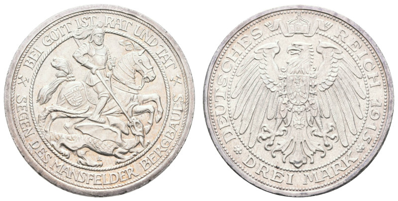 Silbermünzen des Kaiserreichs Preussen
 3 Mark, 1915, Mansfeld, kl. Rf., fast s...