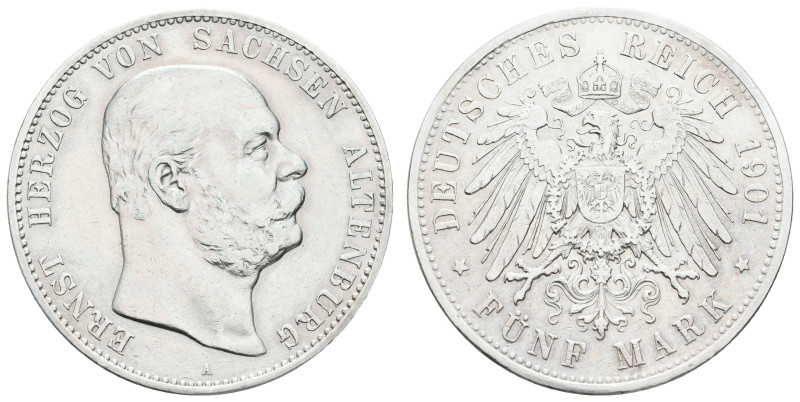 Silbermünzen des Kaiserreichs Sachsen-Altenburg
 5 Mark, 1901, Ernst I., Rand b...