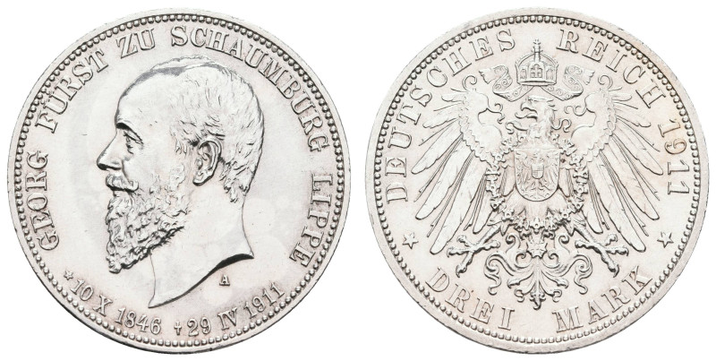 Silbermünzen des Kaiserreichs Schaumburg-Lippe
 3 Mark, 1911, Georg, auf seinen...