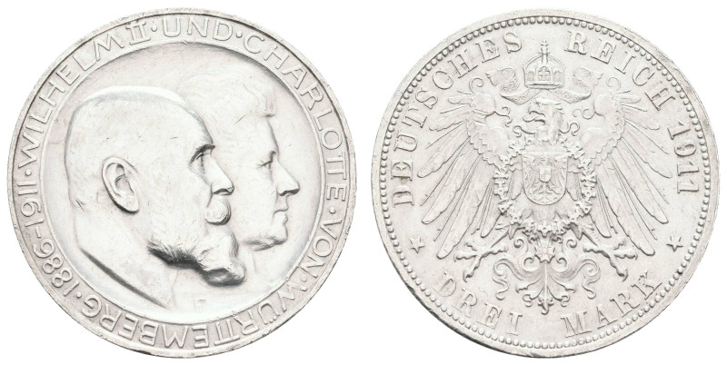 Silbermünzen des Kaiserreichs Württemberg
 3 Mark, 1911, Wilhelm II., zur Silbe...