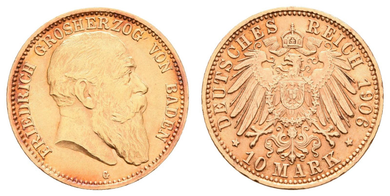 Goldmünzen des Kaiserreichs Baden
 10 Mark, 1906, Friedrich I., kl. Rf., ss-vz....