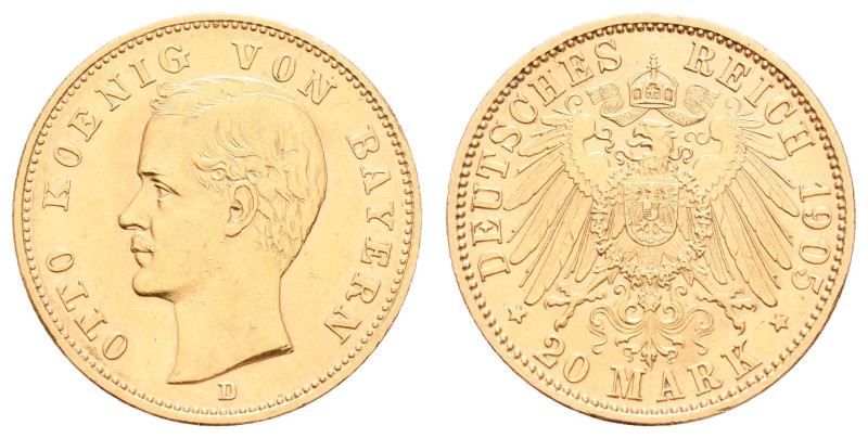 Goldmünzen des Kaiserreichs Bayern
 20 Mark, 1905, Otto, kl. Rf., vz. J. 200