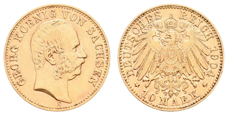 Goldmünzen des Kaiserreichs Sachsen
 10 Mark, 1904, Georg, kl. Rf., ss+. J. 265...