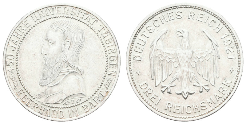 Münzen Weimar
 3 Reichsmark, 1927, Tübingen, wz. Rf., vz. J. 328