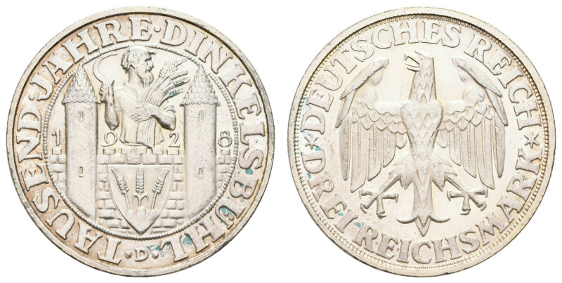 Münzen Weimar
 3 Reichsmark, 1928, Dinkelsbühl, kl. Rf., vz-st. J. 334