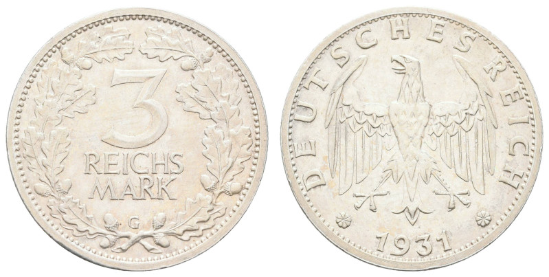 Münzen Weimar
 3 Reichsmark, 1931, G, wz. Rf., vz. J. 349