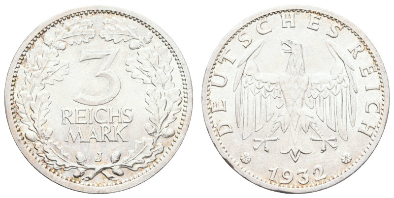 Münzen Weimar
 3 Reichsmark, 1932, J, kl. Kratzer, vz-st. J. 349