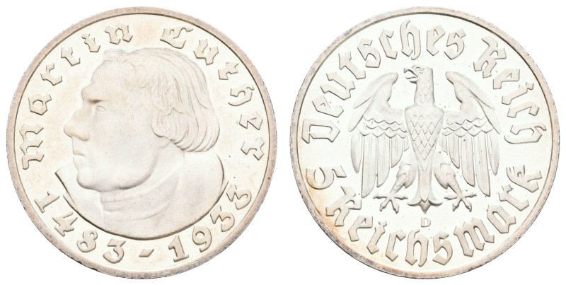 Münzen Drittes Reich
 5 Reichsmark, 1933, D, Luther, wz. Kr., und Rf., PP. J. 3...