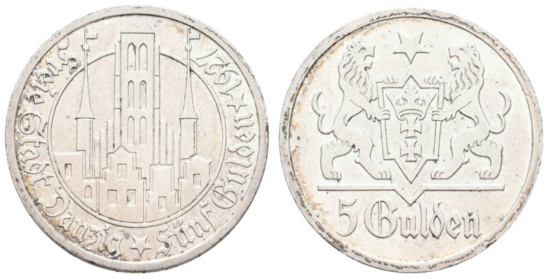 Münzen der deutschen Nebengebiete
 Danzig, 5 Gulden, 1927, Marienkirche, kl. Rf...