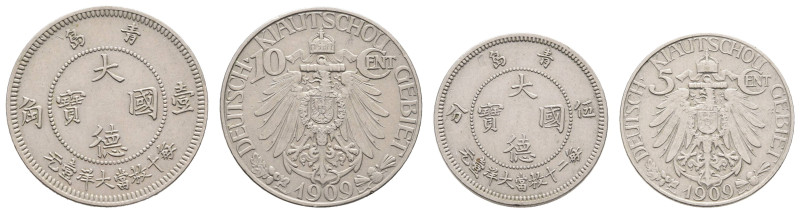 Münzen der deutschen Kolonien
 Kiautschou, 5 und 10 Cent, 1909, ss und vz. J. N...