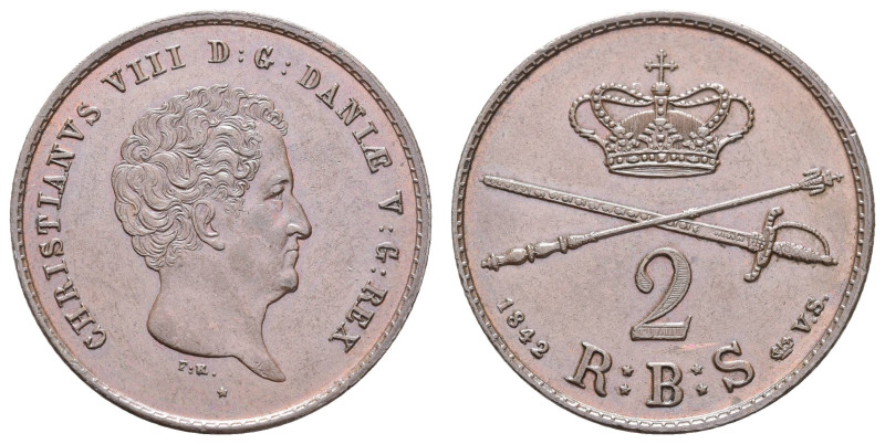 Europa und Übersee Dänemark
 2 Rigsbankskilling, 1842, Christian VIII., Hede 10...