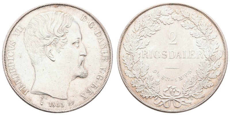 Europa und Übersee Dänemark
 2 Rigsdaler, 1855, Frederik VII., FF, Hede 6b, Dav...