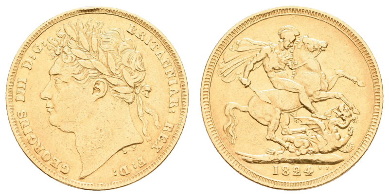 Europa und Übersee Grossbritannien
 Sovereign, 1824, George IV., Fb. 376, kl. R...