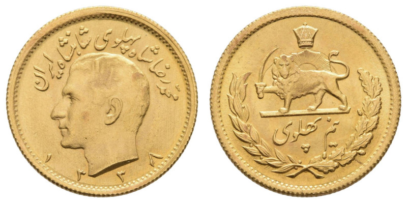 Europa und Übersee Iran
 ½ Pahlavi (4,07g) 1338 SH = 1959 Teheran, Mohammed Rez...