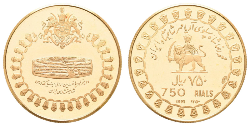 Europa und Übersee Iran
 750 Rials, Gold, 1971, 2500 Jahre Monarchie, Fb 108, m...