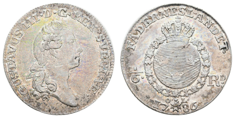 Europa und Übersee Schweden
 1/6 Riksdaler (16 Öre Silvermynt), 1786, Gustav II...