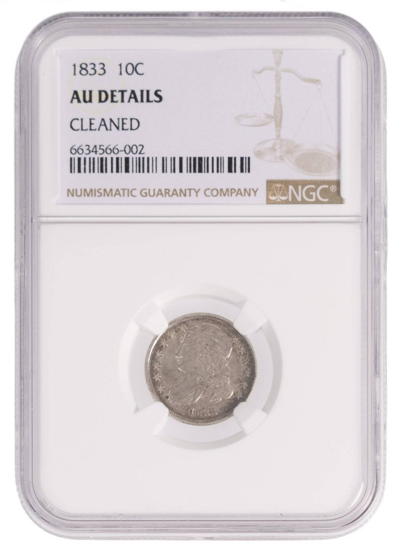 Europa und Übersee USA
 10 Cents, 1833, capped bust. NGC - AU DETAILS CLEANED