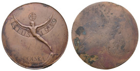 Medaillen Medaillen Ausland nach 1900
 Polen, einseitige Bronzemedaille (89,90 g, 59,40 mm), 1939, von Henryk Grunwald, anlässlich des Kongresses des...
