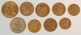 Sammlungen und Nachlässe Sammlungen Goldmünzen
 ALLE WELT, Lot von 9 Goldmünzen. Dabei u.a. Russland 10 Rubel 1902 und 1978, USA 5 Dollars 1882, 10 D...