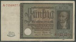 Banknoten Deutsche Reichsbanknoten 1874-1945
 III. Reich, Deutsche Rentenbank, 50 Rentenmark 6.7.1934, Ser. A, Ro. 165, Grab. DEU-221, Erh. III.