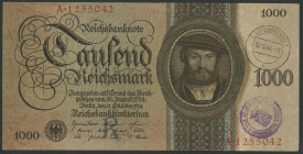 Banknoten Deutsche Reichsbanknoten 1874-1945
 Weimarer Republik , 1000 Reichsmark 11.10.1924 mit Gemeindestempel Luxemburg, zzgl. Orig. Banderole ges...