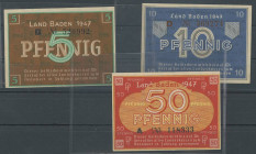 Banknoten Banknoten Deutsche Besetzung 2. Weltkrieg
 Französische Besatzungszone 1947, Baden, Staatsschuldenverwaltung, Satz zu 5 Pfennig 1947 (II),1...