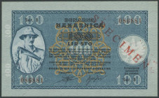 Banknoten Banknoten Deutsche Besetzung 2. Weltkrieg
 Ausgabe der Provinz Laibach, 100 Lire 14.9.1944, Musternote mit beidseitigem diagonalen Aufdruck...