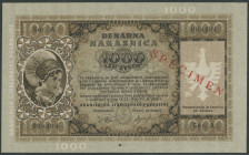 Banknoten Banknoten Deutsche Besetzung 2. Weltkrieg
 Ausgabe der Provinz Laibach, 1000 Lire 14.9.1944, Musternote mit beidseitigem diagonalen Aufdruc...